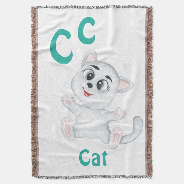 Cobertor Gato personalizado ABC: Letra C - Adicione seu Nom (Frente Vertical)
