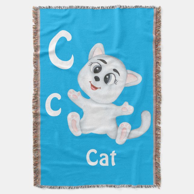 Cobertor Gato personalizar ABC: Letra C - Adicione seu Nome (Frente Vertical)