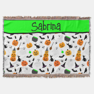 Cobertor Gato Preto Abóbora Fantasma de Halloween Infantil
