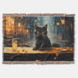 Cobertor Gato Preto e Café à Noite