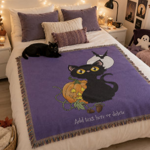 Cobertor Gato Preto Fofo Roxo Assustador Abóbora de Hallowe