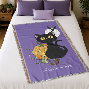 Cobertor Gato Preto Fofo Roxo Assustador Abóbora de Hallowe
