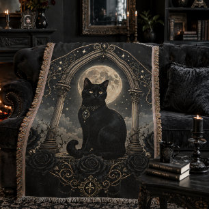 Cobertor Gato Preto Lua Cheia Gótica Romance Celestial Somb
