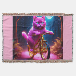 Cobertor Gato Rosa Em Um Caminho Cênico De Bicicleta De Our