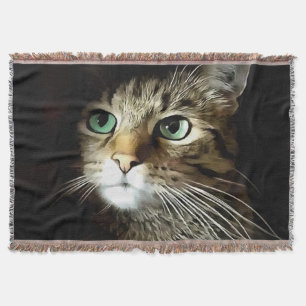 Cobertor Gato Tabby Com Olhos Verdes Isolado No Preto