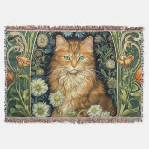 Cobertor Gato vermelho na arte do jardim nouveau