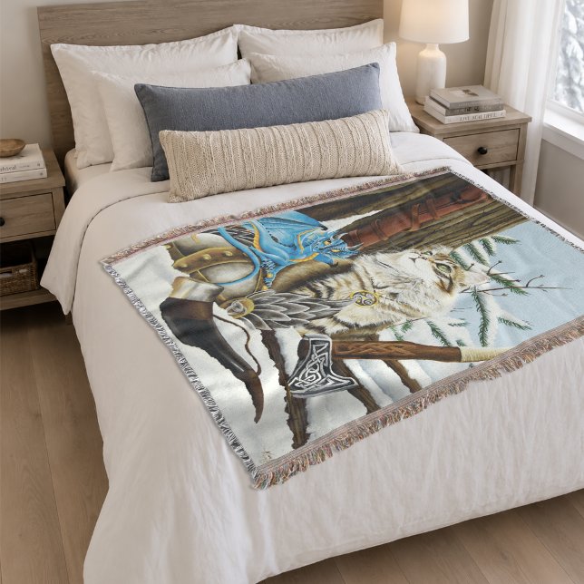 Cobertor Gato Viking Azul Dragão Fantasia (Criador carregado)