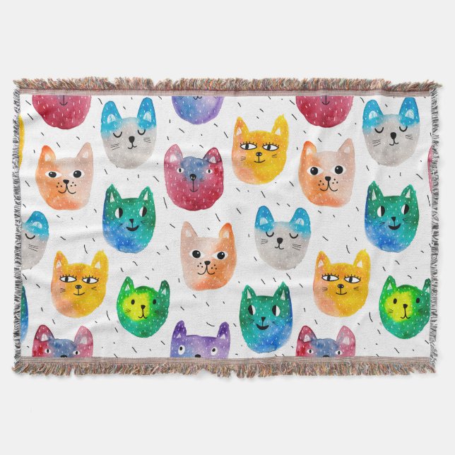 Cobertor Gatos com aquarelas e amigos (Frente)