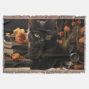 Cobertor Gatos e Flores de Preto-Cinto
