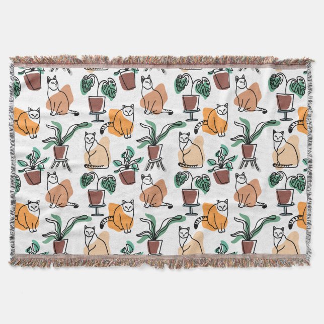 Cobertor Gatos e flores para desenho de linhagens (Frente)