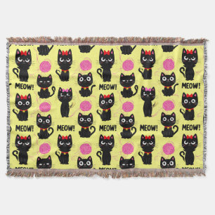 Cobertor Gatos Pretos Divertidos Com Bolas de Lã