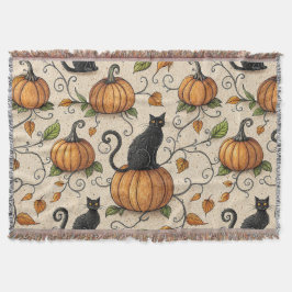 Cobertor Gatos Pretos e Abóboras Padrão de Halloween