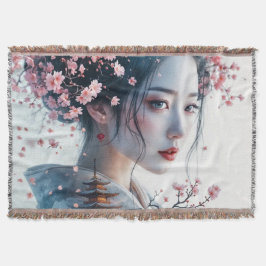 Cobertor  Geisha portrait, cherry blossoms, Japanese art,