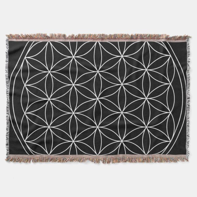 Cobertor Geometria Sagrada: Flor da Vida Preto e Branco (Frente)