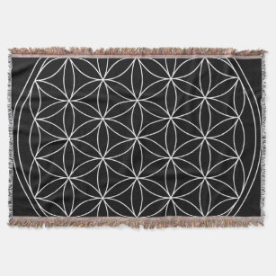 Cobertor Geometria Sagrada: Flor de Vida Preto e Branco