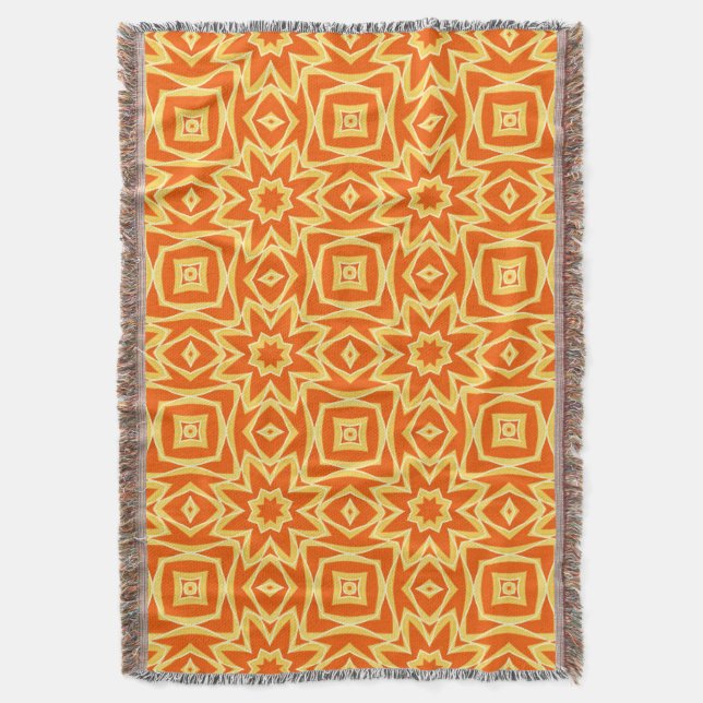 Cobertor Geométrico abstrato Star - Laranja e Dourado (Frente Vertical)