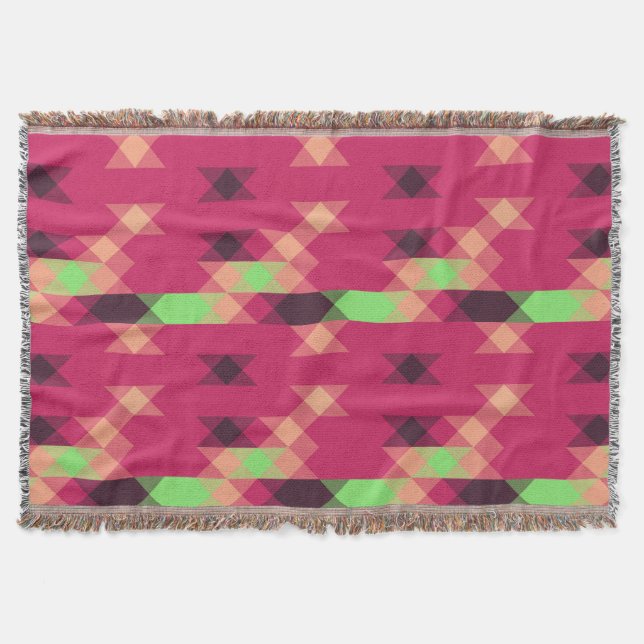 Cobertor geométrico rosa e verde (Frente)