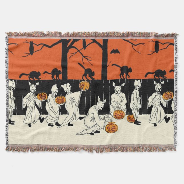 Cobertor Ghost Costume Jack O Lanterna Black Cat Bat Owl (Frente)