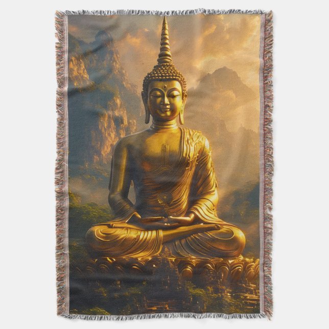 Cobertor Gilded Seated Buddha Under a Sunset Sky (Frente Vertical)