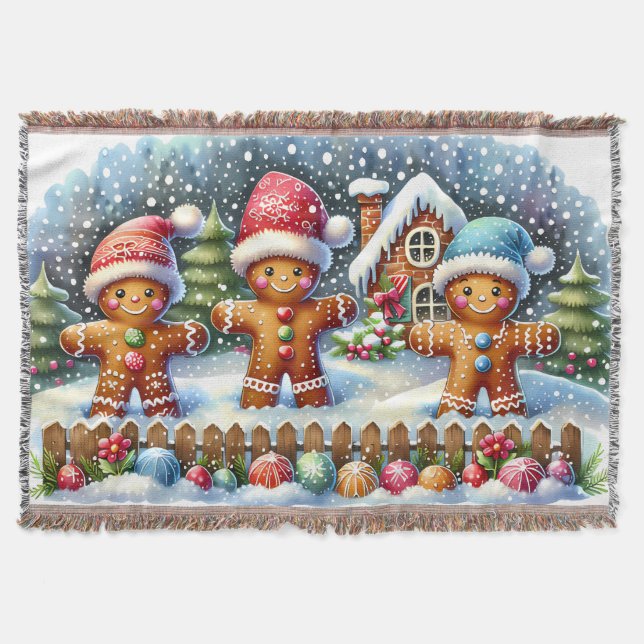 Cobertor Gingerbread Family Snowy Christmas Scene (Frente)