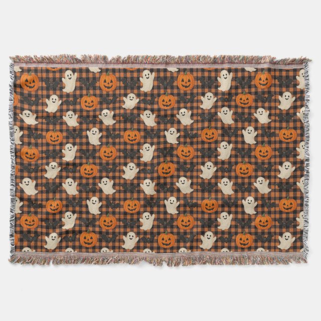 Cobertor Gingham, morcegos de abóbora-fantasma (Frente)