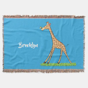 Cobertor Girafa bonita e feliz com cartoon de borboleta