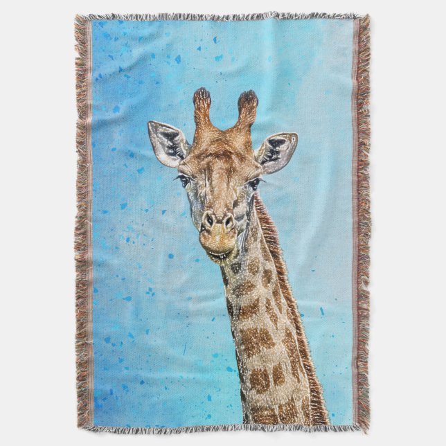 Cobertor Girafa Curiosa com Céu Azul Confetti (Frente Vertical)