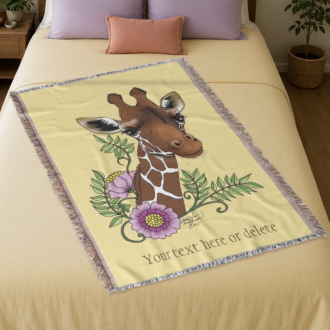 Cobertor Girafa Flores Amarelas Fofo Vida Selvagem (Criador carregado)