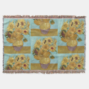 Cobertor Girassóis de Van Gogh - Impressionismo Azul e Amar