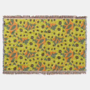 Cobertor Girassol Desenhado à Mão Flora Verde Amarelo Laran
