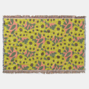 Cobertor Girassol Desenhado à Mão Flora Verde Amarelo Verde
