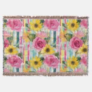 Cobertor Girassol Rosa Rosa Floral Teal Verão