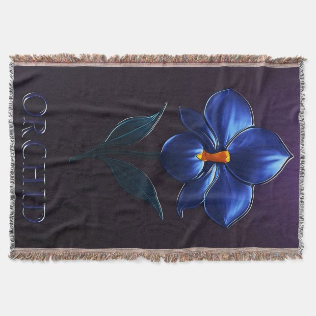 Cobertor Glänzende Blaue Orchidee – Botanische Kunst (Frente)