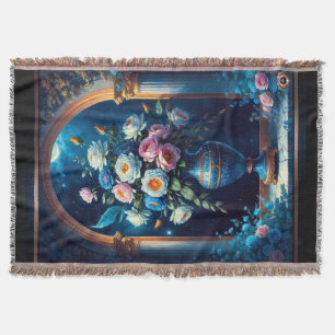 Cobertor Glorioso Buquê Floral Sob Um Céu Luar
