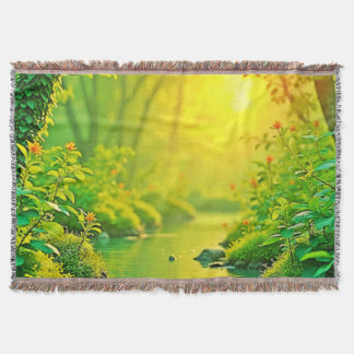 Cobertor Golden Forest Stream Peaceful Art