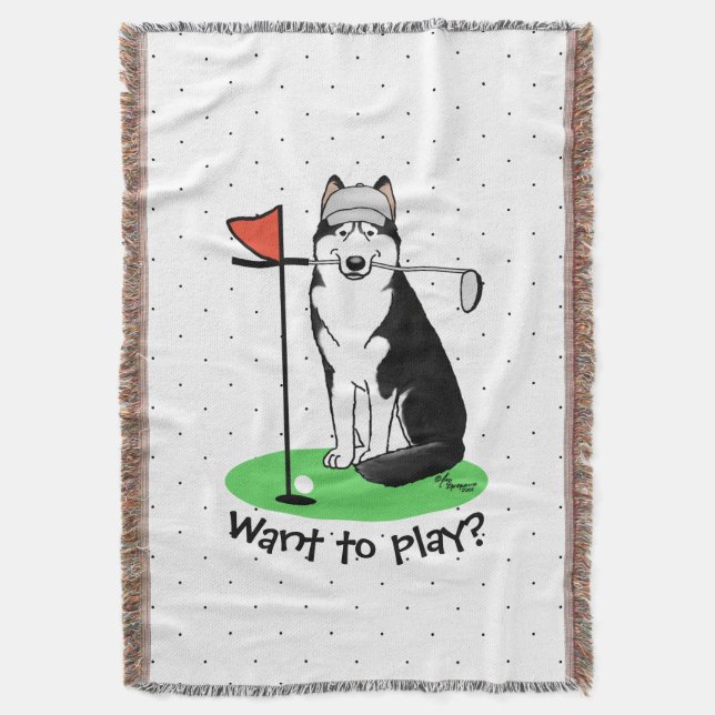 Cobertor Golf Siberian Husky (preto) Cachorro Brincando Eng (Frente Vertical)