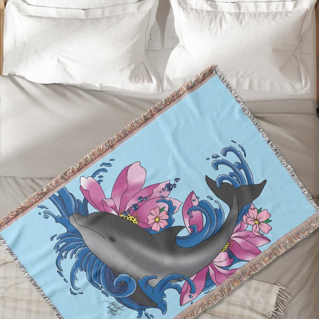 Cobertor Golfinhos Flores de Lotus Cerejeiros (Criador carregado)