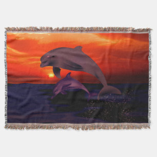 Cobertor Golfinhos Salpicantes Marítimos Laranja Sunset