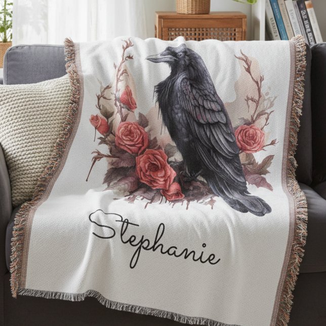 Cobertor Gothic Raven Rose Throw Blanket (Gothic Raven and Roses blanket)