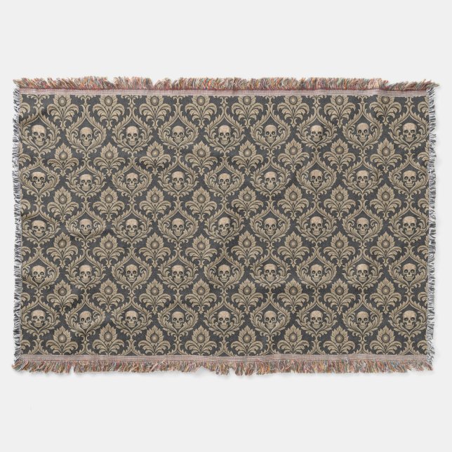 Cobertor Gótica Elegance Skull Damask (Frente)