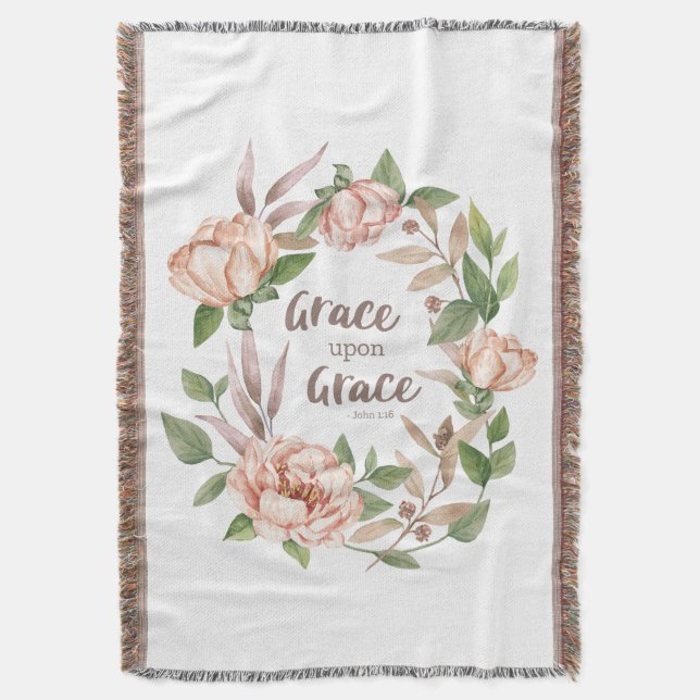 Cobertor Grace Sobre Grace - John 1:16 - Floral (Frente Vertical)