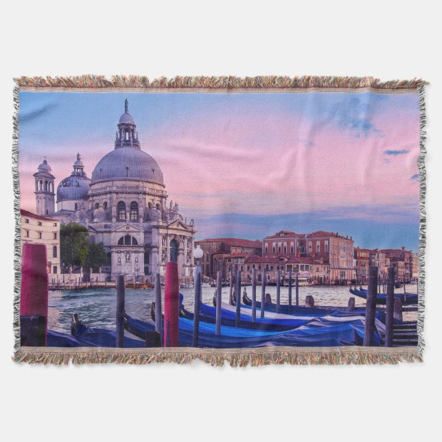 Cobertor Grande Canal com gondolas e igreja em Veneza (Frente)
