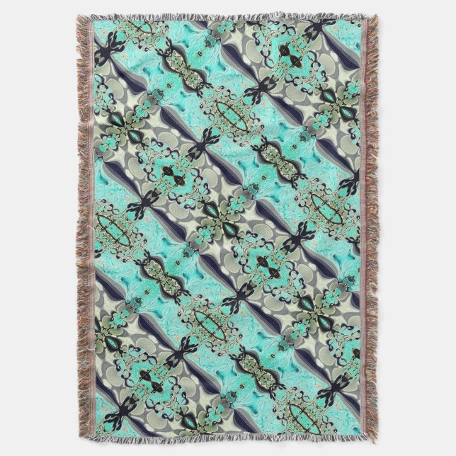 Cobertor Grande espelhamento de cinzas e aquamarinas (Frente Vertical)