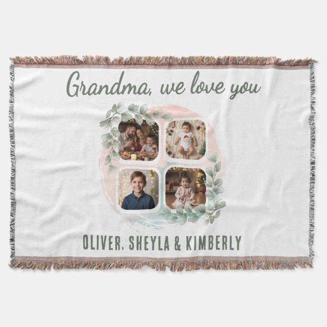 Cobertor Grandma we love you 6 Photo Collage Eucalyptus (Frente)