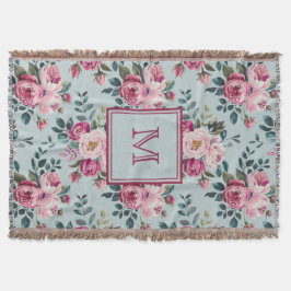 Cobertor Grandmillennial Dusty Rose Floral Custon Monogram
