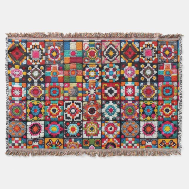 Cobertor Granny Squares Crochet Patterno Impressão (Frente)