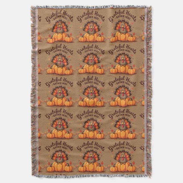 Cobertor Grateful Hearts Thanksgiving Turkey (Frente Vertical)