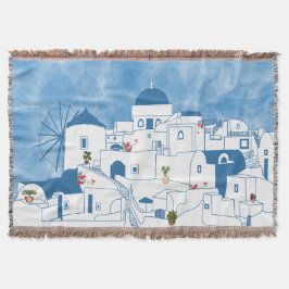 Cobertor Grécia Santorini de Cor Azul e Branca