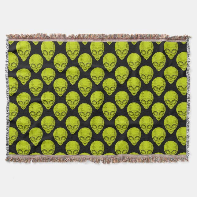 Cobertor Green Alien Head Throw Blanket (Frente)