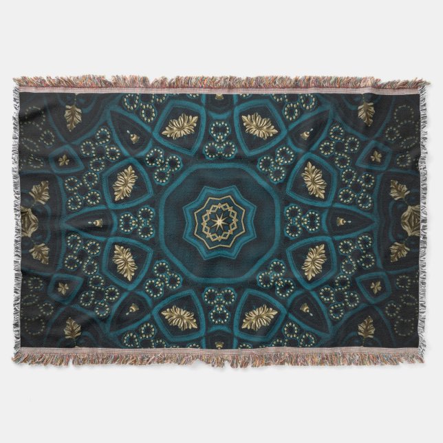 Cobertor Green Dourado Boho Rosette Mandala (Frente)